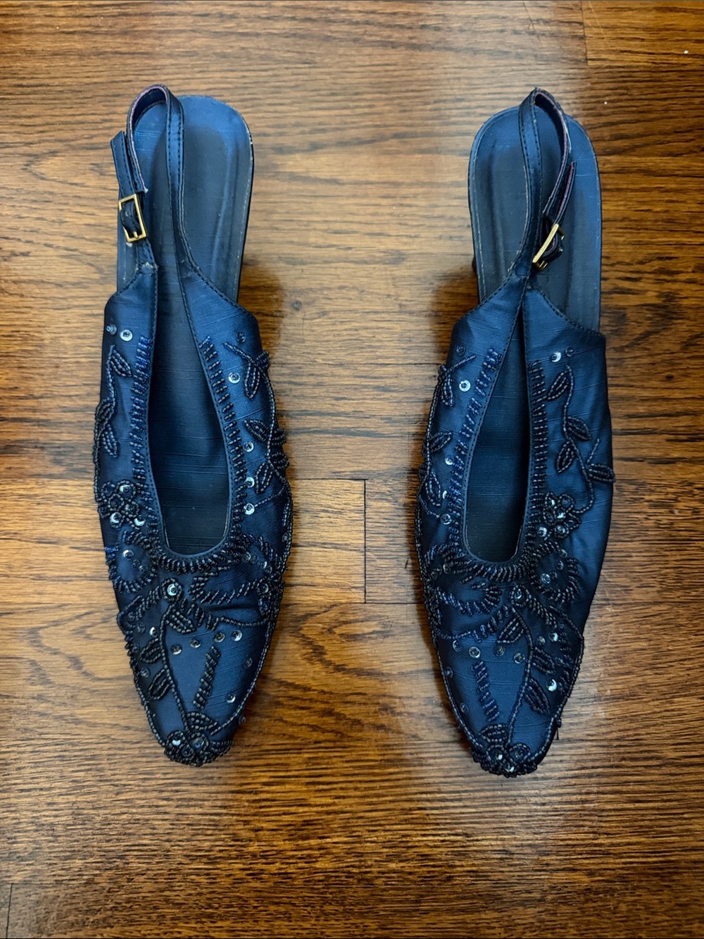 VINTAGE Y2K Embellished Black Slingback heels - Elegant Evening Shoes SIZE 8.5